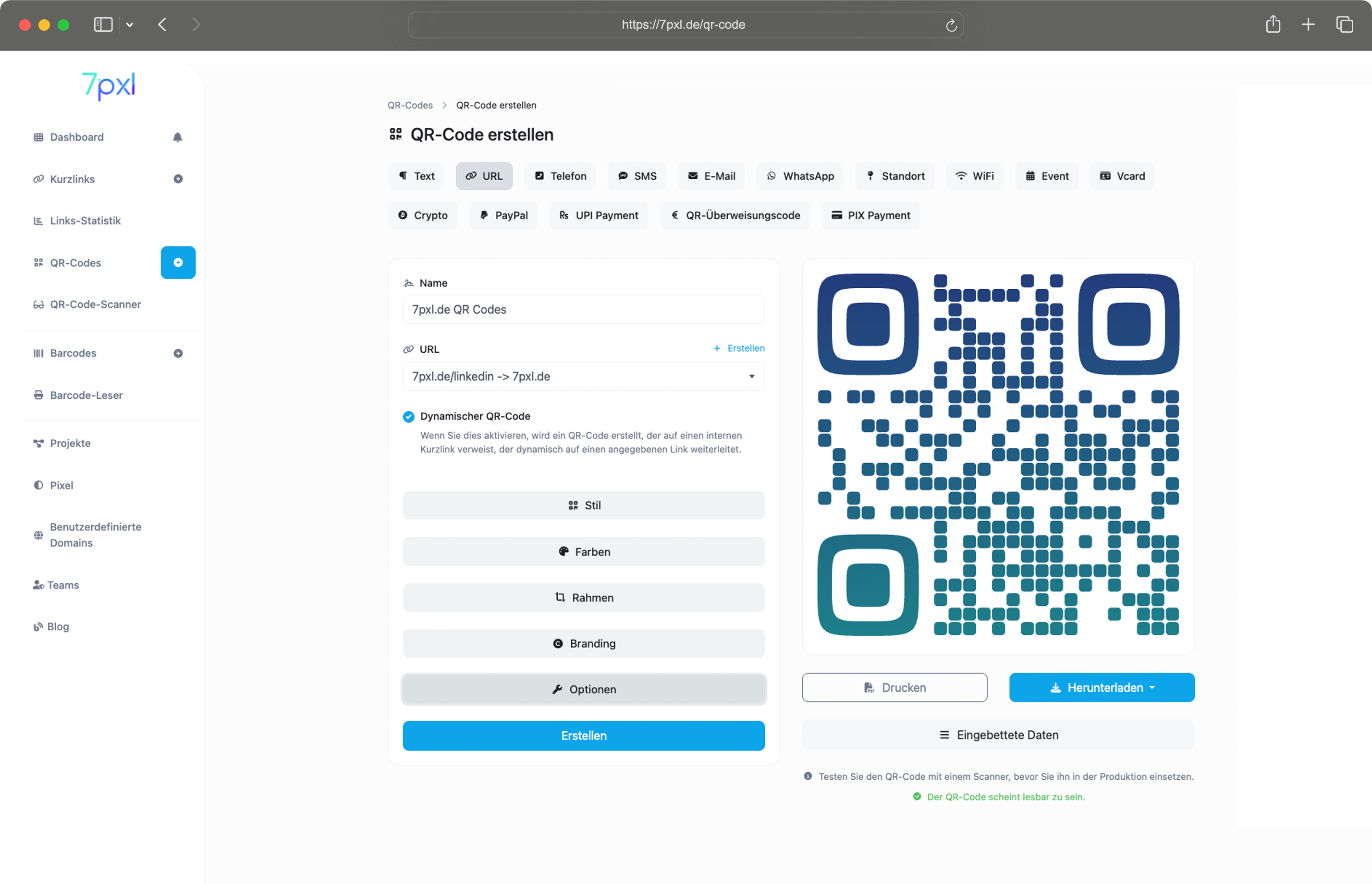 Screenshot des App-Dashboards