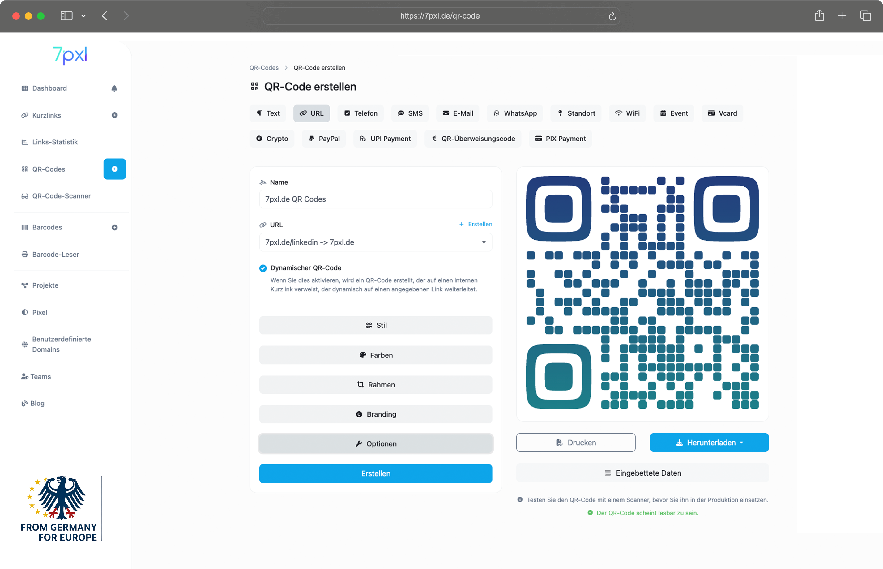 Screenshot des App-Dashboards